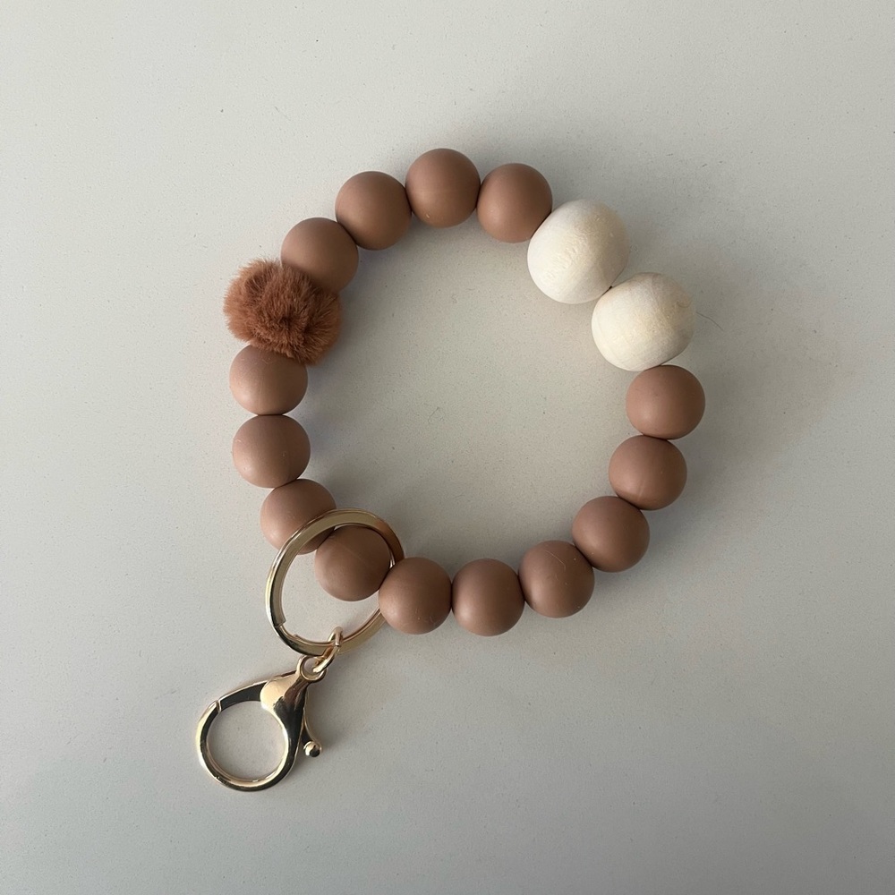 Earth & Wood Silicon Beaded Keychain Bracelet Wristlet